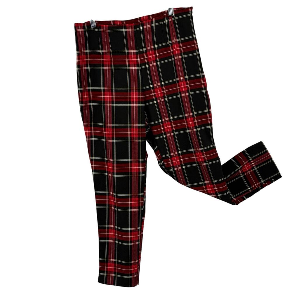 Time and True Plaid Ankle Pants Plus Size 18 Red Black Tartan  Stretch Holidays